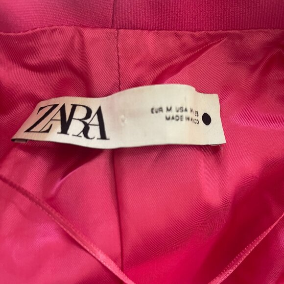Zara Medium Hot Pink Blazer Jacket With Feathered Cuffed Sleeves Lined NWT - Picture 9 of 11